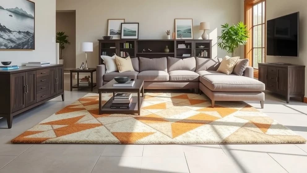 Matta under soffa med schäslong och divan